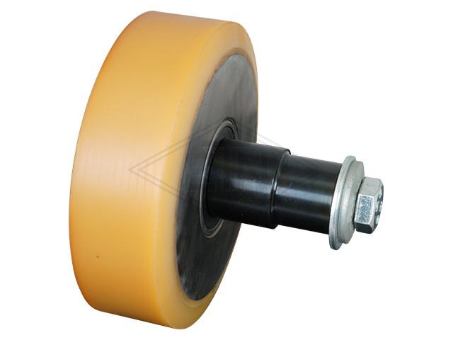 Rol VSL ø 123/M12 x 40 mm VU 93° / staal kern as M12 binnen schroefdraad incl. disc, toothed ring en zeskant schroef M12 x 25 mm
