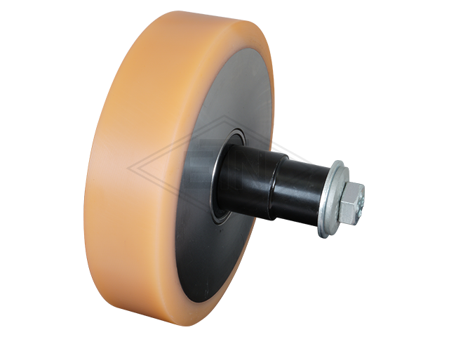 Rol VSL ø 148/M12 x 40 mm VU 93° / staal kern as M12 binnen schroefdraad incl. disc, locking disc en zeskant schroef M12 x 25 mm