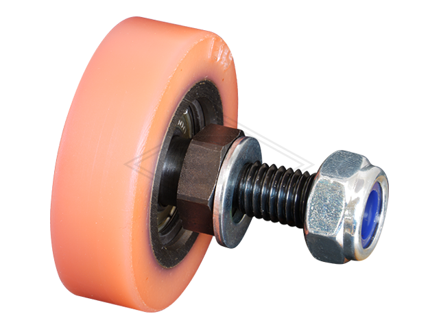 Rol VSL ø 50/M10 x 15 mm VU 93° / staal kern centrisch as M10 buiten schroefdraad ring en self-locking moer