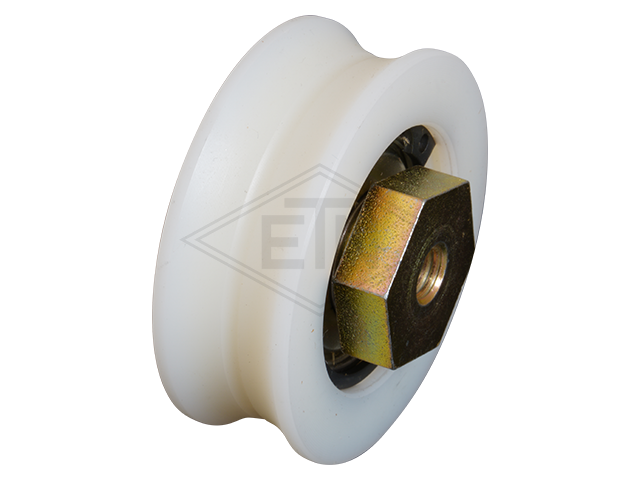 Deurrol PA6G ø 57/50/M8 x 20 mm, as centrisch M8 binnen schroefdraad geel chromate, distance as - roller: 6,0 mm