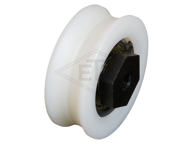 Deurrol PA6G ø 57/50/M8 x 20 mm, as centrisch M8 binnen schroefdraad gebruineerd distance as - roller: 4,5 mm