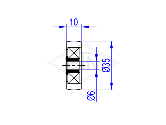 Deurrol POM ø 35/6 x 10 mm, met bush