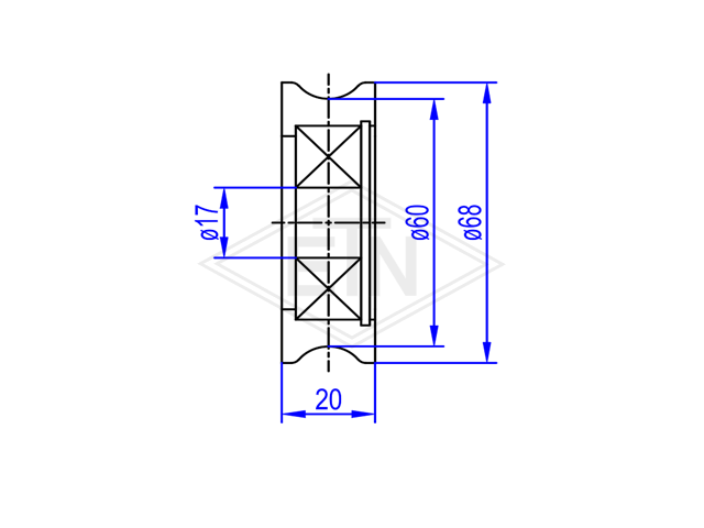 Deurrol POM, ø 68/60/17 x 20 mm, borgring