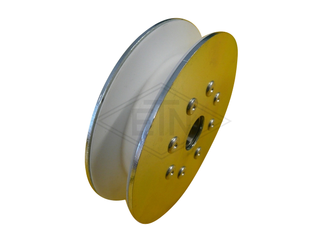 Deurrol PA6G ø 100/70/15 x 20/12,8 mm, on both side met verzinkt 2 mm Steelplate reinforced