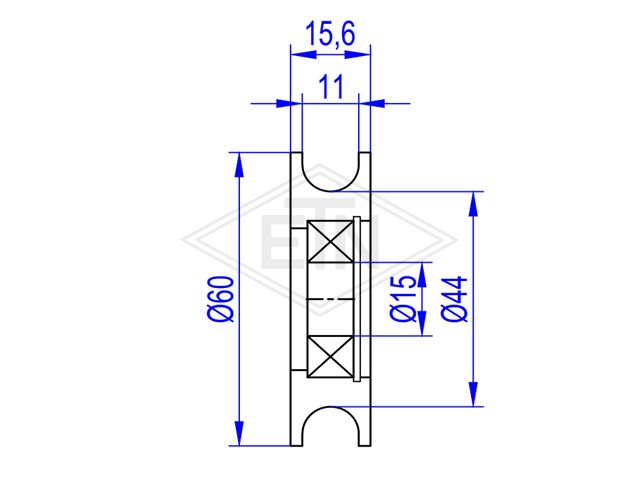 Deurrol PA6 ø 60/44/15 x 15,6 mm