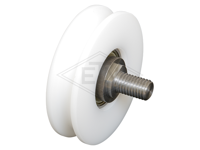 Deurrol POM ø 65/55/M10 x 16 mm, centrisch as met buiten schroefdraad M10