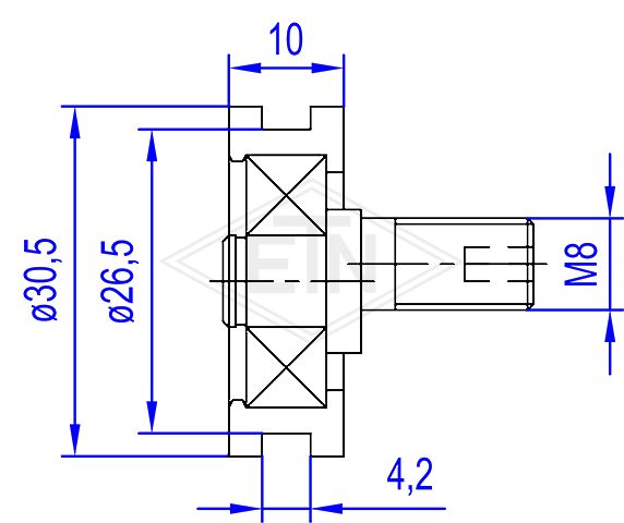 Rol voor retractable skate PA6G ø 30,5/26,5/8 x 10 mm, excentric M8