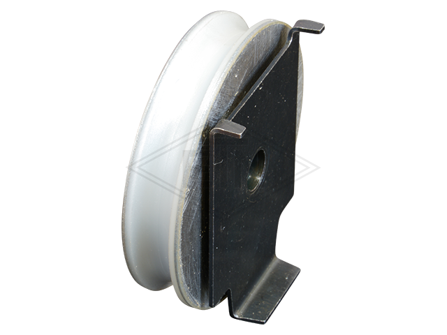 Deurrol VSL ø 59,6/52/M8 x 13 mm VU96° Shore A / staal kern as centrisch M8 binnen schroefdraad incl. retaining beugel met double-sided chamfer