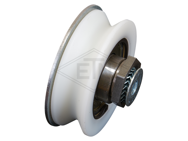 Deurrol PA6G ø 60/49/15 x 18 mm, incl. as M10 binnen schroefdraad excentrisch sleeve en montage materiaal