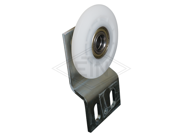 Deur steun 109 x 60 x 20/4 mm, cranked, rol ø 74,5 mm PA6G, console verzinkt hoogte 128 mm, geschikt voor Schilndler-door QKS 9