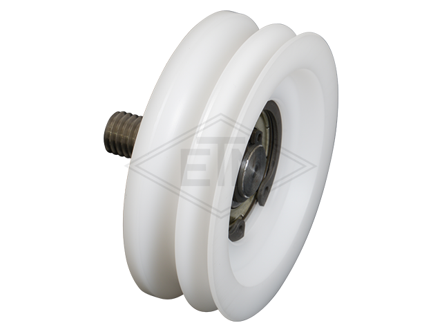 Deurrol POM ø 65/55/12 x 21 mm, as M10 centrisch buiten schroefdraad
