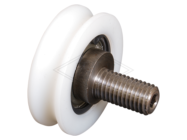Deurrol PETP ø 48/42/M12 x 14 mm, as excentric M12 x 23 buiten schroefdraad