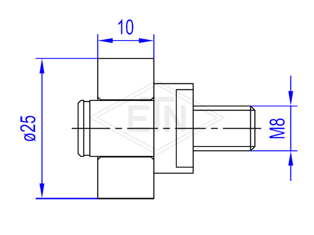 Tegenrol ø 25/M8 x 10 mm, ETN ® -HM1000, centrisch as M8 buiten schroefdraad lenght 31,5 mm, met adjusting ring en borgring