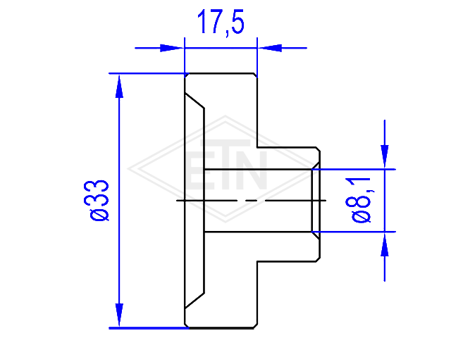 Staafrol POM ø 33/14,8/8,1 x 17,5/9,4 mm, voor deur carrier