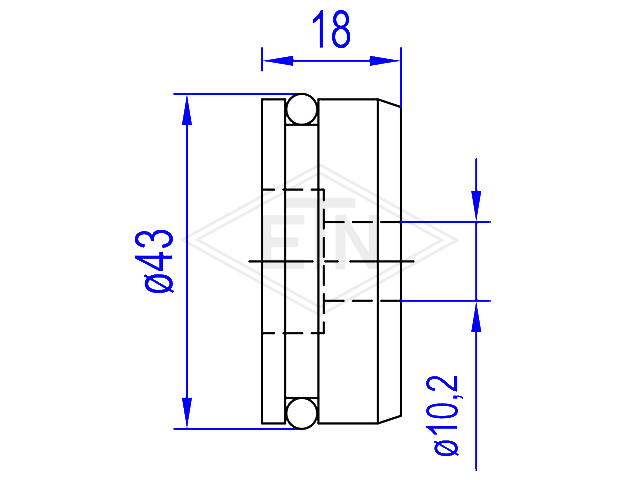 Staafrol ø 43/10,2 x 18 mm, PA6 zwart met O-ring