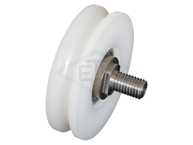Deurrol PA6G nature ø 65/55/12 x 16 mm, rond moer centrisch as met buiten schroefdraad M10, voor high loads (heavy deuren)