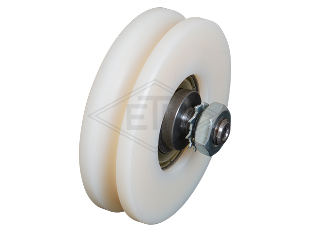 Deurrol PA6G ø 75/66/M10 x 20 mm, as excentrisch M10 buiten schroefdraad veerring en zeskantmoer M10 flat