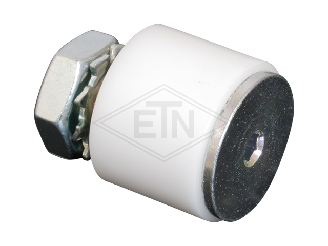 Tegenrol POM ø 24/M10 x 18/34 mm, excentrisch M10 buiten schroefdraad veerring en M10 hex moer flat