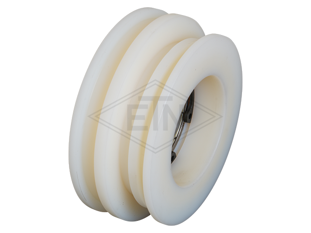 Deurrol PA6G ø 88/80/M10 x 34 mm, rechthoekig groef groef voor chain, centrisch as M10 buiten schroefdraad (art. 456853)
