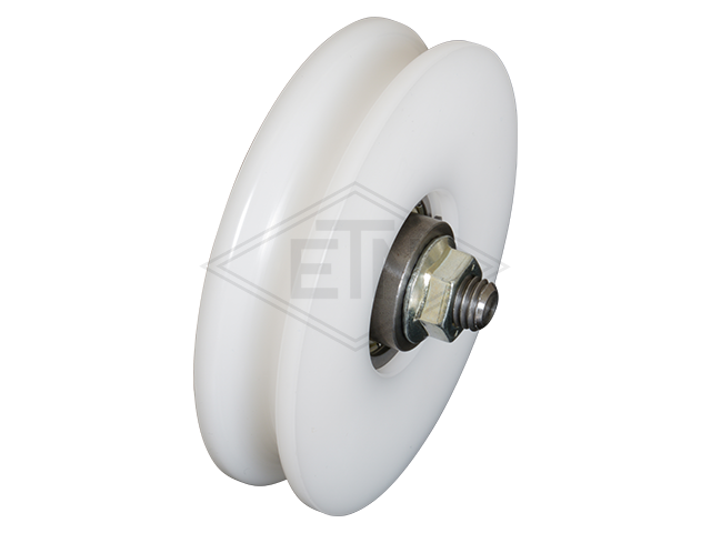 Deurrol PA6 ø 90/75/17 x 20 mm, as centrisch M10 buiten schroefdraad flange sleeve en moer M10 tensilock