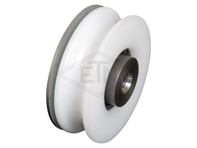 Deurrol POM ø 64/50/M10 x 18 mm, as centrisch M10 binnen schroefdraad rond retaining plaat verzinkt