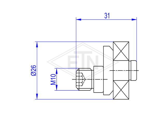 Gegenrolle ø 26/22/M10 x 31 mm, exzentrische Achse, Kugellager 629 ZZ, Exzenterhub 4 mm
