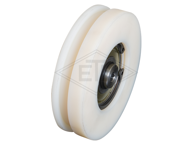 Deurrol PA6G ø 88/80/M10 x 22 mm, rechthoekig groef excentric as M10 buiten schroefdraad