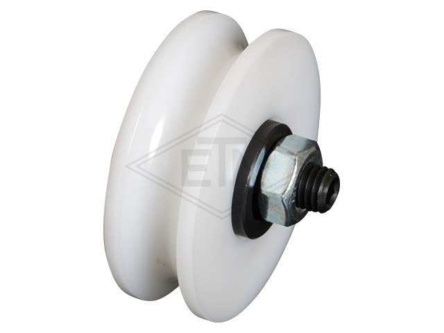 Deurrol POM ø 62,5/50/M10 x 20 mm, excentrisch as M10 buiten schroefdraad