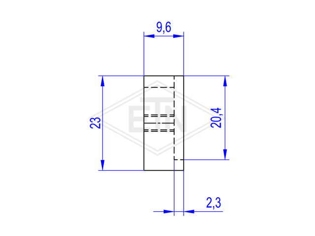 Bar stop 24 x 23 x 9,6 mm, ETN ® -HM-1000, met Helicoil-threaded bush M4