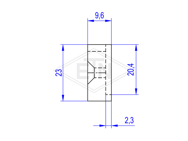 Bar stop 24 x 23 x 9,6 mm, ETN ® -HM-1000, met drill voor countersunk schroef M4